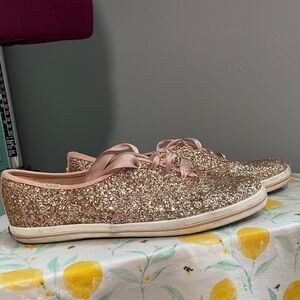 Kate Spade Gold Glitter Sneakers with Pink Laces